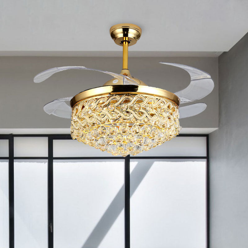 Simple Tapered Ceiling Fan Light Crystal Orbs Chrome/Gold Finish LED Hanging Lamp with Frequency Conversion/Remote Control/Wall Control Clearhalo 'Ceiling Fans with Lights' 'Ceiling Fans' 'Modern Ceiling Fans' 'Modern' Lighting' 279218