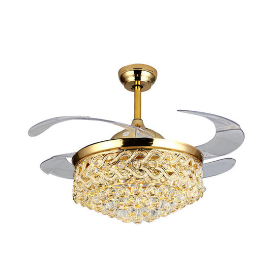 Simple Tapered Ceiling Fan Light Crystal Orbs Chrome/Gold Finish LED Hanging Lamp with Frequency Conversion/Remote Control/Wall Control Clearhalo 'Ceiling Fans with Lights' 'Ceiling Fans' 'Modern Ceiling Fans' 'Modern' Lighting' 279220