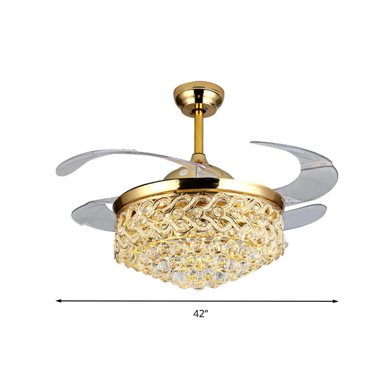 Simple Tapered Ceiling Fan Light Crystal Orbs Chrome/Gold Finish LED Hanging Lamp with Frequency Conversion/Remote Control/Wall Control Clearhalo 'Ceiling Fans with Lights' 'Ceiling Fans' 'Modern Ceiling Fans' 'Modern' Lighting' 279221