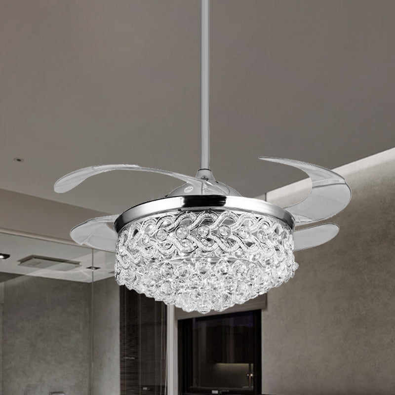 Simple Tapered Ceiling Fan Light Crystal Orbs Chrome/Gold Finish LED Hanging Lamp with Frequency Conversion/Remote Control/Wall Control Clearhalo 'Ceiling Fans with Lights' 'Ceiling Fans' 'Modern Ceiling Fans' 'Modern' Lighting' 279224