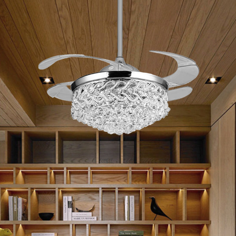Simple Tapered Ceiling Fan Light Crystal Orbs Chrome/Gold Finish LED Hanging Lamp with Frequency Conversion/Remote Control/Wall Control Clearhalo 'Ceiling Fans with Lights' 'Ceiling Fans' 'Modern Ceiling Fans' 'Modern' Lighting' 279225