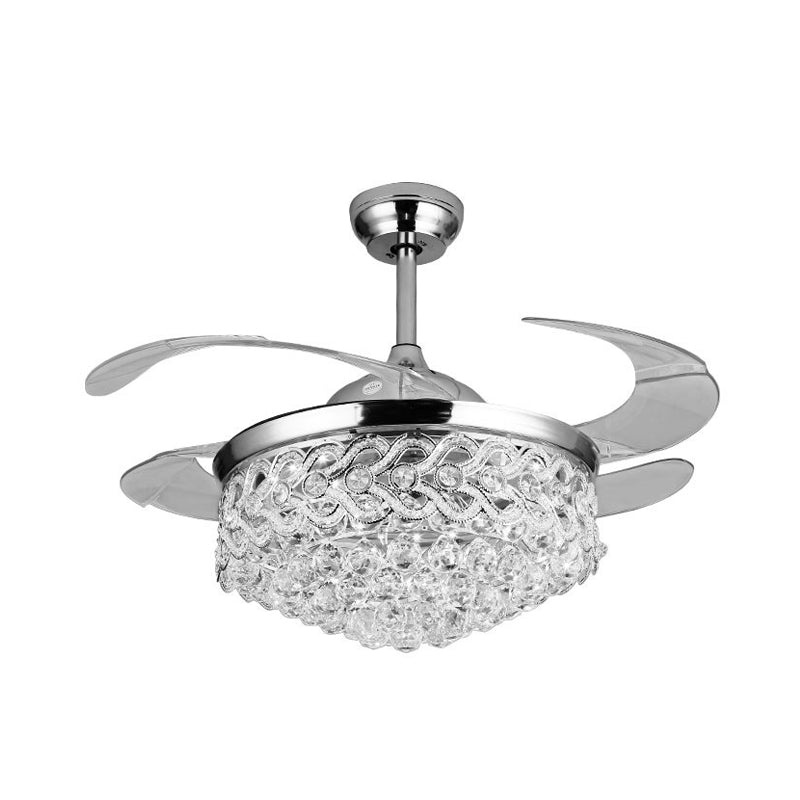 Simple Tapered Ceiling Fan Light Crystal Orbs Chrome/Gold Finish LED Hanging Lamp with Frequency Conversion/Remote Control/Wall Control Clearhalo 'Ceiling Fans with Lights' 'Ceiling Fans' 'Modern Ceiling Fans' 'Modern' Lighting' 279227