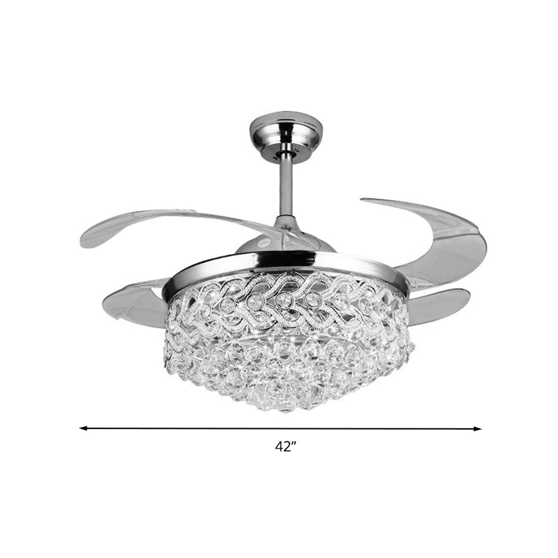 Simple Tapered Ceiling Fan Light Crystal Orbs Chrome/Gold Finish LED Hanging Lamp with Frequency Conversion/Remote Control/Wall Control Clearhalo 'Ceiling Fans with Lights' 'Ceiling Fans' 'Modern Ceiling Fans' 'Modern' Lighting' 279228