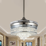 Wall Control/Remote Control/Frequency Convertible Tapered Fan Light Minimalist Clear Crystal LED Silver Hanging Wind Machine Silver Clearhalo 'Ceiling Fans with Lights' 'Ceiling Fans' 'Modern Ceiling Fans' 'Modern' Lighting' 279229