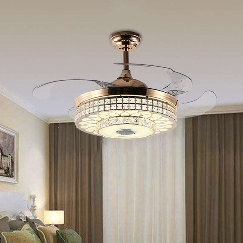2-Tier LED Ceiling Fan Lighting Modern Wall Control/Remote Control/Frequency Convertible Faceted Crystal Hanging Light in Gold/Silver Clearhalo 'Ceiling Fans with Lights' 'Ceiling Fans' 'Modern Ceiling Fans' 'Modern' Lighting' 279239