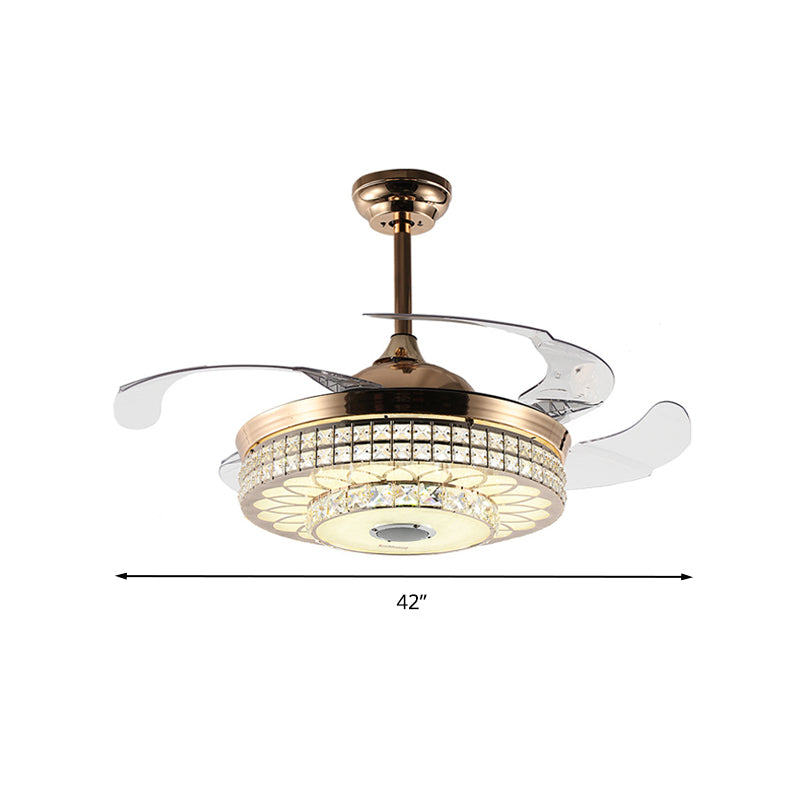 2-Tier LED Ceiling Fan Lighting Modern Wall Control/Remote Control/Frequency Convertible Faceted Crystal Hanging Light in Gold/Silver Clearhalo 'Ceiling Fans with Lights' 'Ceiling Fans' 'Modern Ceiling Fans' 'Modern' Lighting' 279241