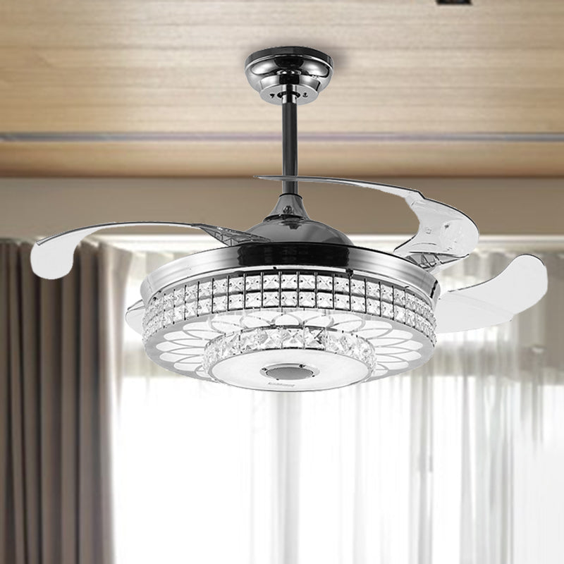 2-Tier LED Ceiling Fan Lighting Modern Wall Control/Remote Control/Frequency Convertible Faceted Crystal Hanging Light in Gold/Silver Silver Clearhalo 'Ceiling Fans with Lights' 'Ceiling Fans' 'Modern Ceiling Fans' 'Modern' Lighting' 279243