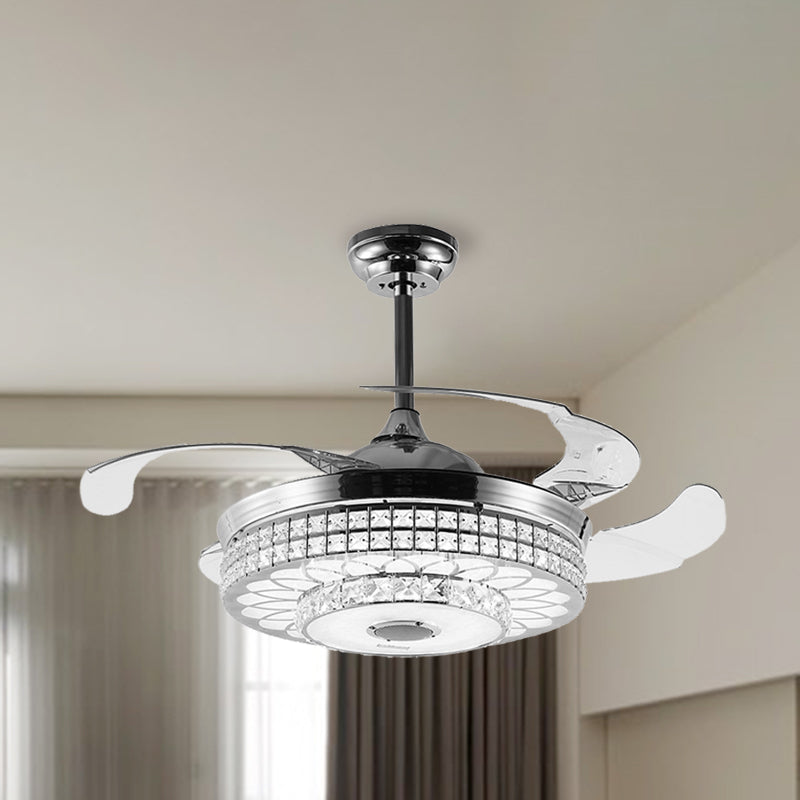 2-Tier LED Ceiling Fan Lighting Modern Wall Control/Remote Control/Frequency Convertible Faceted Crystal Hanging Light in Gold/Silver Clearhalo 'Ceiling Fans with Lights' 'Ceiling Fans' 'Modern Ceiling Fans' 'Modern' Lighting' 279244