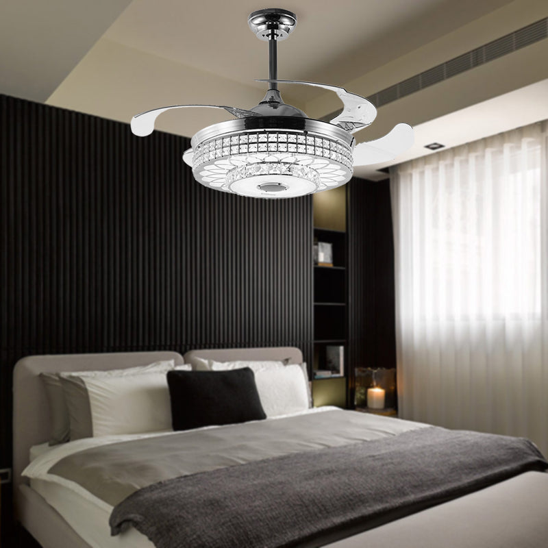 2-Tier LED Ceiling Fan Lighting Modern Wall Control/Remote Control/Frequency Convertible Faceted Crystal Hanging Light in Gold/Silver Clearhalo 'Ceiling Fans with Lights' 'Ceiling Fans' 'Modern Ceiling Fans' 'Modern' Lighting' 279246