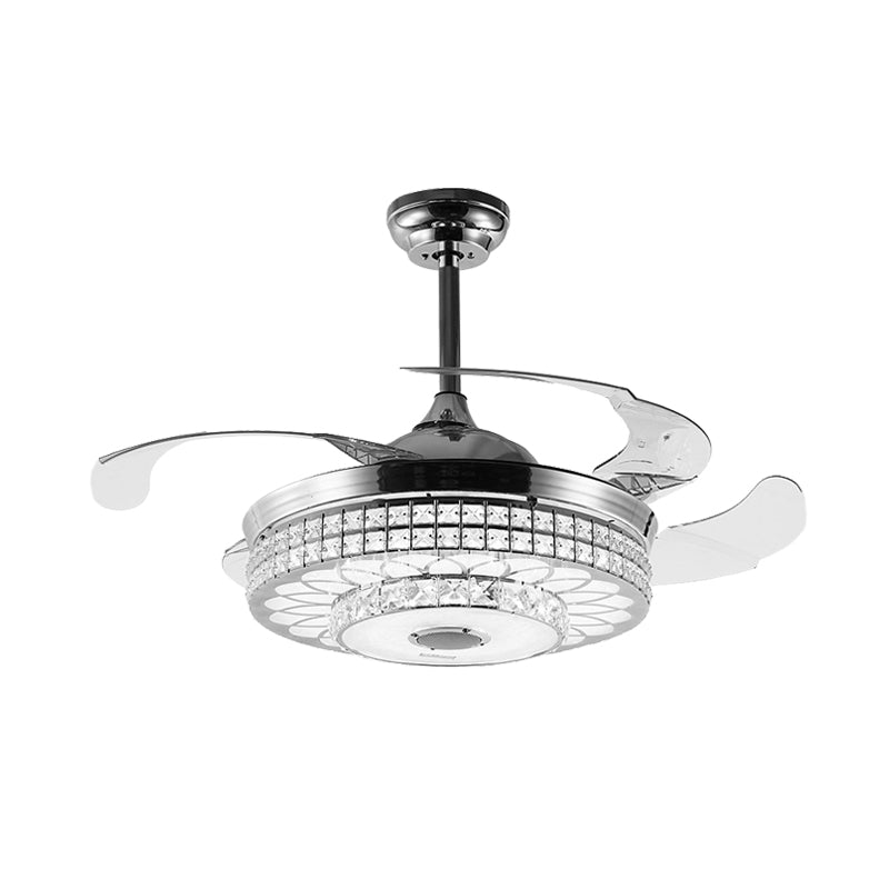 2-Tier LED Ceiling Fan Lighting Modern Wall Control/Remote Control/Frequency Convertible Faceted Crystal Hanging Light in Gold/Silver Clearhalo 'Ceiling Fans with Lights' 'Ceiling Fans' 'Modern Ceiling Fans' 'Modern' Lighting' 279247
