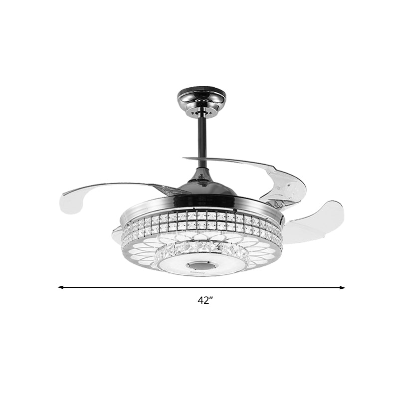 2-Tier LED Ceiling Fan Lighting Modern Wall Control/Remote Control/Frequency Convertible Faceted Crystal Hanging Light in Gold/Silver Clearhalo 'Ceiling Fans with Lights' 'Ceiling Fans' 'Modern Ceiling Fans' 'Modern' Lighting' 279248