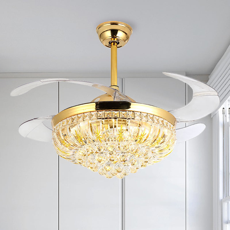 Cut Crystal Conical LED Ceiling Mount Fan Modern Stylish Golden Semi Flush Light with Remote Control/Wall Control/Frequency Conversion Clearhalo 'Ceiling Fans with Lights' 'Ceiling Fans' 'Modern Ceiling Fans' 'Modern' Lighting' 279250