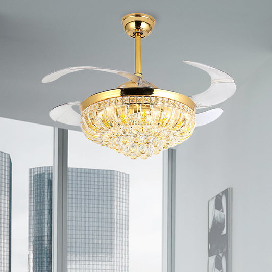 Cut Crystal Conical LED Ceiling Mount Fan Modern Stylish Golden Semi Flush Light with Remote Control/Wall Control/Frequency Conversion Clearhalo 'Ceiling Fans with Lights' 'Ceiling Fans' 'Modern Ceiling Fans' 'Modern' Lighting' 279251