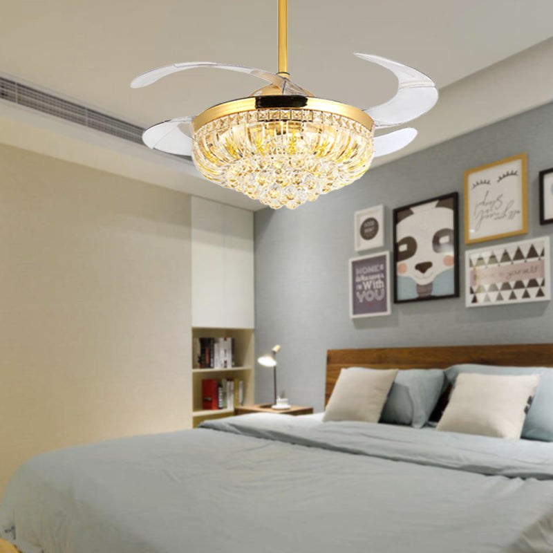 Cut Crystal Conical LED Ceiling Mount Fan Modern Stylish Golden Semi Flush Light with Remote Control/Wall Control/Frequency Conversion Clearhalo 'Ceiling Fans with Lights' 'Ceiling Fans' 'Modern Ceiling Fans' 'Modern' Lighting' 279252