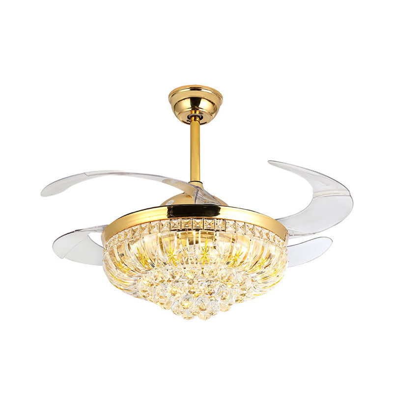Cut Crystal Conical LED Ceiling Mount Fan Modern Stylish Golden Semi Flush Light with Remote Control/Wall Control/Frequency Conversion Clearhalo 'Ceiling Fans with Lights' 'Ceiling Fans' 'Modern Ceiling Fans' 'Modern' Lighting' 279253