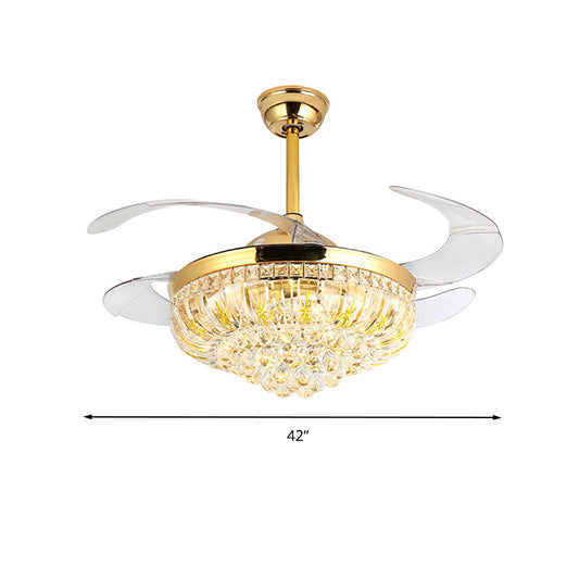 Cut Crystal Conical LED Ceiling Mount Fan Modern Stylish Golden Semi Flush Light with Remote Control/Wall Control/Frequency Conversion Clearhalo 'Ceiling Fans with Lights' 'Ceiling Fans' 'Modern Ceiling Fans' 'Modern' Lighting' 279254