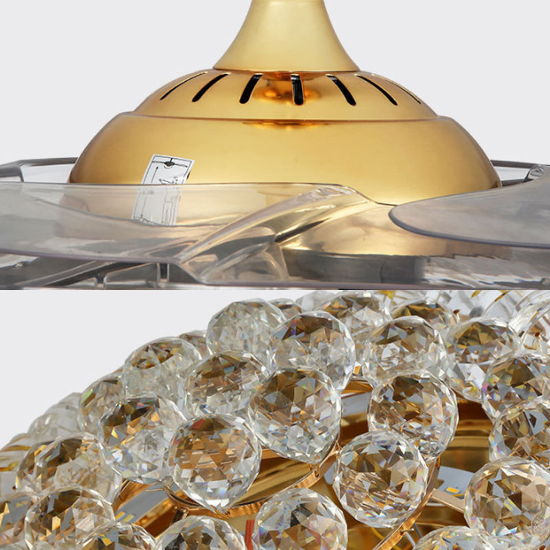 Cut Crystal Conical LED Ceiling Mount Fan Modern Stylish Golden Semi Flush Light with Remote Control/Wall Control/Frequency Conversion Clearhalo 'Ceiling Fans with Lights' 'Ceiling Fans' 'Modern Ceiling Fans' 'Modern' Lighting' 279255