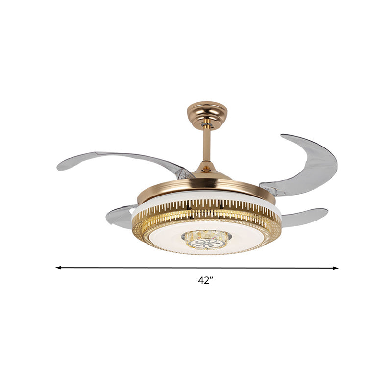 Modernist Drum Shape Fan Light Metallic LED Bedroom Hanging Ceiling Lamp with Crystal Detail, Frequency Conversion/Remote Control/Wall Control Clearhalo 'Ceiling Fans with Lights' 'Ceiling Fans' 'Modern Ceiling Fans' 'Modern' Lighting' 279261
