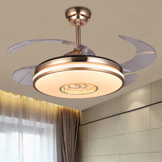 Round Crystal LED Ceiling Fan Modern Remote Control/Wall Control/Frequency Convertible Golden Semi Mount Light in Color Changing/White Light Clearhalo 'Ceiling Fans with Lights' 'Ceiling Fans' 'Modern Ceiling Fans' 'Modern' Lighting' 279264