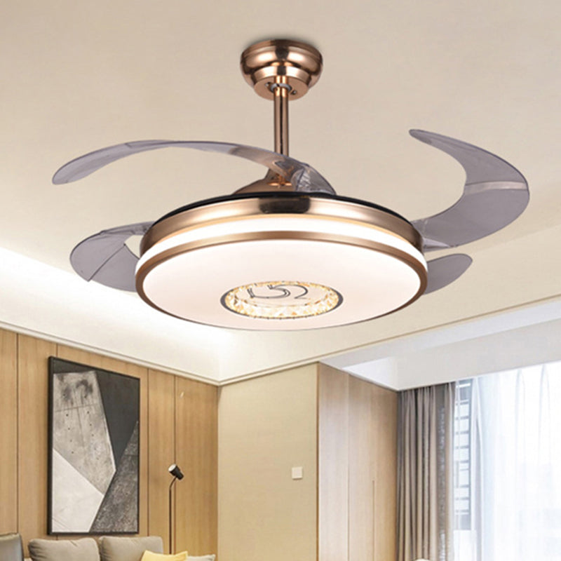Round Crystal LED Ceiling Fan Modern Remote Control/Wall Control/Frequency Convertible Golden Semi Mount Light in Color Changing/White Light Clearhalo 'Ceiling Fans with Lights' 'Ceiling Fans' 'Modern Ceiling Fans' 'Modern' Lighting' 279265