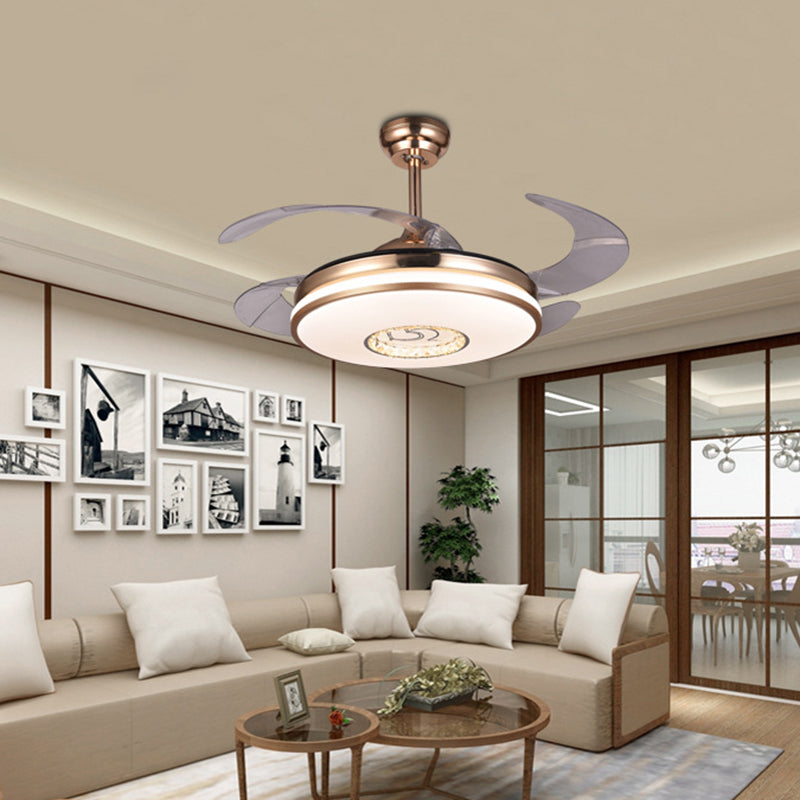 Round Crystal LED Ceiling Fan Modern Remote Control/Wall Control/Frequency Convertible Golden Semi Mount Light in Color Changing/White Light Clearhalo 'Ceiling Fans with Lights' 'Ceiling Fans' 'Modern Ceiling Fans' 'Modern' Lighting' 279266