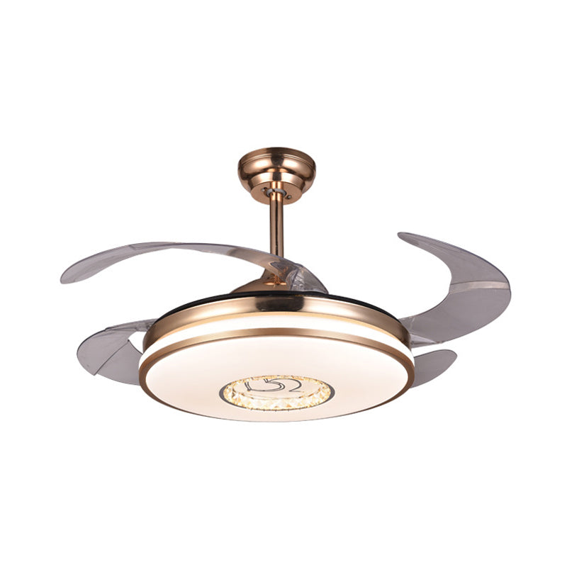 Round Crystal LED Ceiling Fan Modern Remote Control/Wall Control/Frequency Convertible Golden Semi Mount Light in Color Changing/White Light Clearhalo 'Ceiling Fans with Lights' 'Ceiling Fans' 'Modern Ceiling Fans' 'Modern' Lighting' 279267
