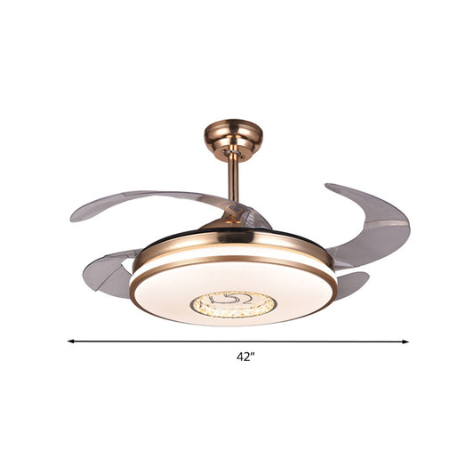 Round Crystal LED Ceiling Fan Modern Remote Control/Wall Control/Frequency Convertible Golden Semi Mount Light in Color Changing/White Light Clearhalo 'Ceiling Fans with Lights' 'Ceiling Fans' 'Modern Ceiling Fans' 'Modern' Lighting' 279268