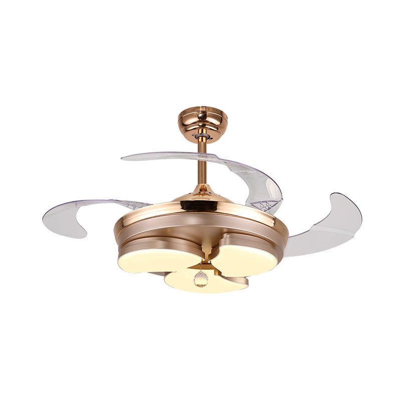 3/6 Leaf LED Ceiling Cooler Fan Modern Style Metal Rose Gold Semi Flush Mount Lamp with Crystal Drop, Frequency Conversion/Remote Control/Wall Control Clearhalo 'Ceiling Fans with Lights' 'Ceiling Fans' 'Modern Ceiling Fans' 'Modern' Lighting' 279273