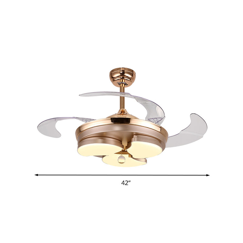 3/6 Leaf LED Ceiling Cooler Fan Modern Style Metal Rose Gold Semi Flush Mount Lamp with Crystal Drop, Frequency Conversion/Remote Control/Wall Control Clearhalo 'Ceiling Fans with Lights' 'Ceiling Fans' 'Modern Ceiling Fans' 'Modern' Lighting' 279274