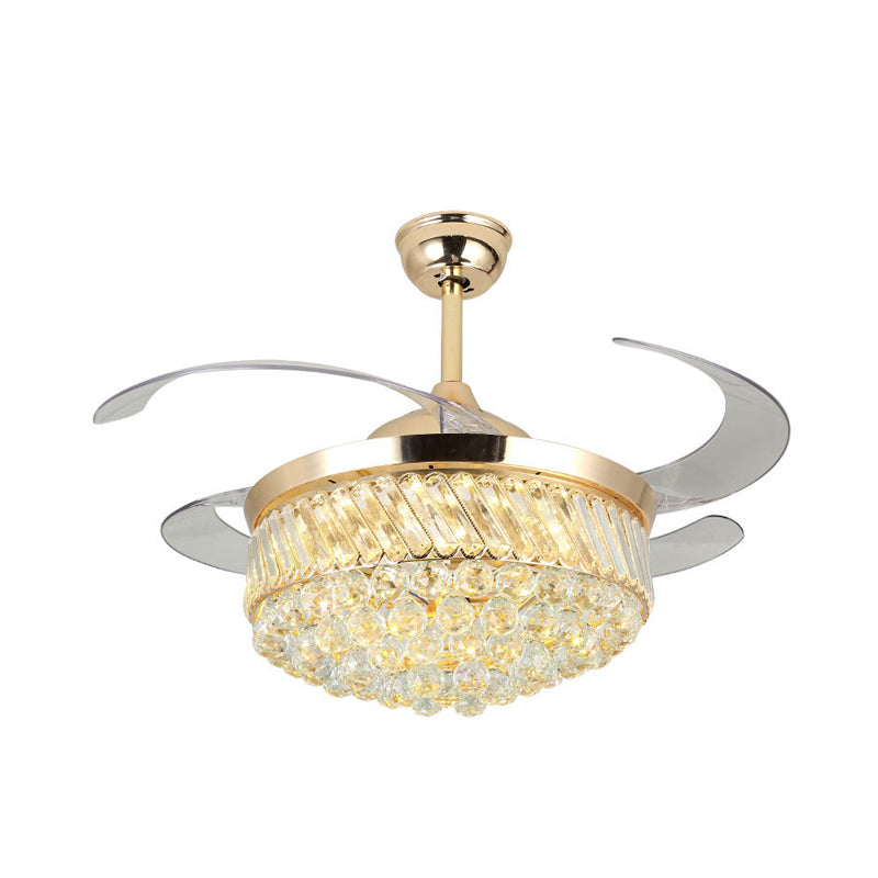 Gold Barrel Hanging Lamp with Fan Modern LED Crystal Orb Ceiling Lighting in Color-Changing/White Light, Wall Control/Remote Control/Frequency Conversion Clearhalo 'Ceiling Fans with Lights' 'Ceiling Fans' 'Modern Ceiling Fans' 'Modern' Lighting' 279284