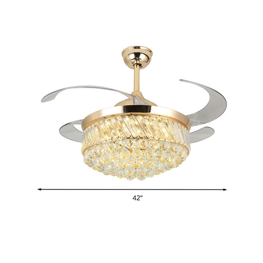 Gold Barrel Hanging Lamp with Fan Modern LED Crystal Orb Ceiling Lighting in Color-Changing/White Light, Wall Control/Remote Control/Frequency Conversion Clearhalo 'Ceiling Fans with Lights' 'Ceiling Fans' 'Modern Ceiling Fans' 'Modern' Lighting' 279285