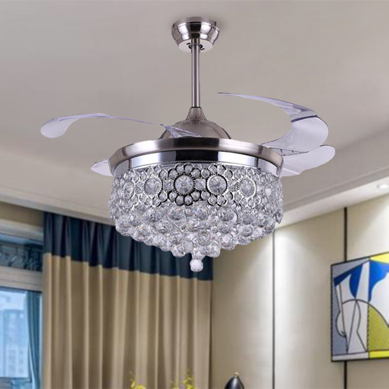 Clear Crystal Ball LED Ceiling Lamp Modern Remote Control/Wall Control/Frequency Convertible Indoor Suspended Light with Fan in Silver Silver Clearhalo 'Ceiling Fans with Lights' 'Ceiling Fans' 'Modern Ceiling Fans' 'Modern' Lighting' 279287