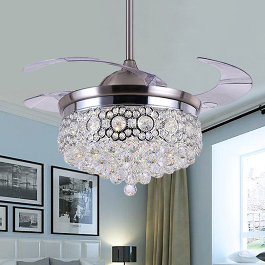 Clear Crystal Ball LED Ceiling Lamp Modern Remote Control/Wall Control/Frequency Convertible Indoor Suspended Light with Fan in Silver Clearhalo 'Ceiling Fans with Lights' 'Ceiling Fans' 'Modern Ceiling Fans' 'Modern' Lighting' 279288