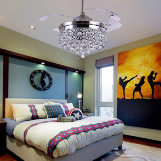 Clear Crystal Ball LED Ceiling Lamp Modern Remote Control/Wall Control/Frequency Convertible Indoor Suspended Light with Fan in Silver Clearhalo 'Ceiling Fans with Lights' 'Ceiling Fans' 'Modern Ceiling Fans' 'Modern' Lighting' 279289