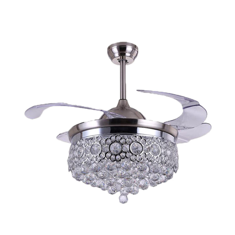 Clear Crystal Ball LED Ceiling Lamp Modern Remote Control/Wall Control/Frequency Convertible Indoor Suspended Light with Fan in Silver Clearhalo 'Ceiling Fans with Lights' 'Ceiling Fans' 'Modern Ceiling Fans' 'Modern' Lighting' 279290