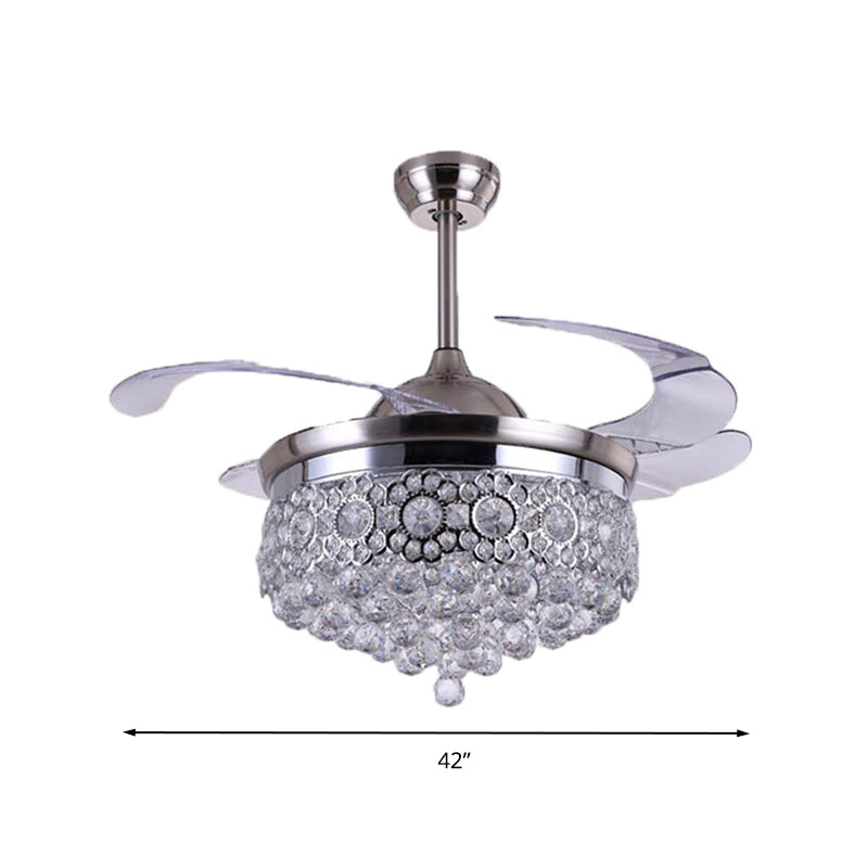 Clear Crystal Ball LED Ceiling Lamp Modern Remote Control/Wall Control/Frequency Convertible Indoor Suspended Light with Fan in Silver Clearhalo 'Ceiling Fans with Lights' 'Ceiling Fans' 'Modern Ceiling Fans' 'Modern' Lighting' 279291