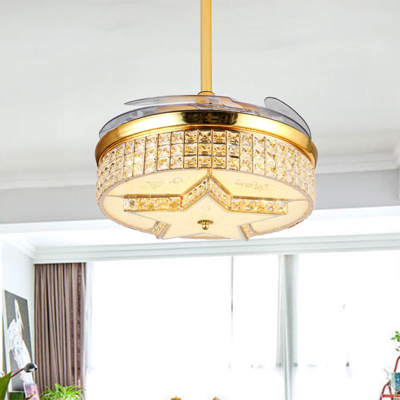 Wall Control/Remote Control/Frequency Convertible Star Fan Light Modernist Style Gold Embedded Crystal LED Indoor Lighting Gold Clearhalo 'Ceiling Fans with Lights' 'Ceiling Fans' 'Modern Ceiling Fans' 'Modern' Lighting' 279292