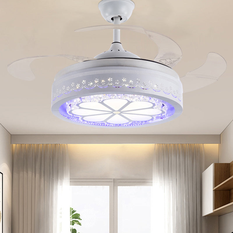 White Etched Petal Fan Light Kit Contemporary Clear Crystal LED Semi Flush Mount with Wall Control/Remote Control/Frequency Converter, 36"/42" W Clearhalo 'Ceiling Fans with Lights' 'Ceiling Fans' 'Modern Ceiling Fans' 'Modern' Lighting' 279300