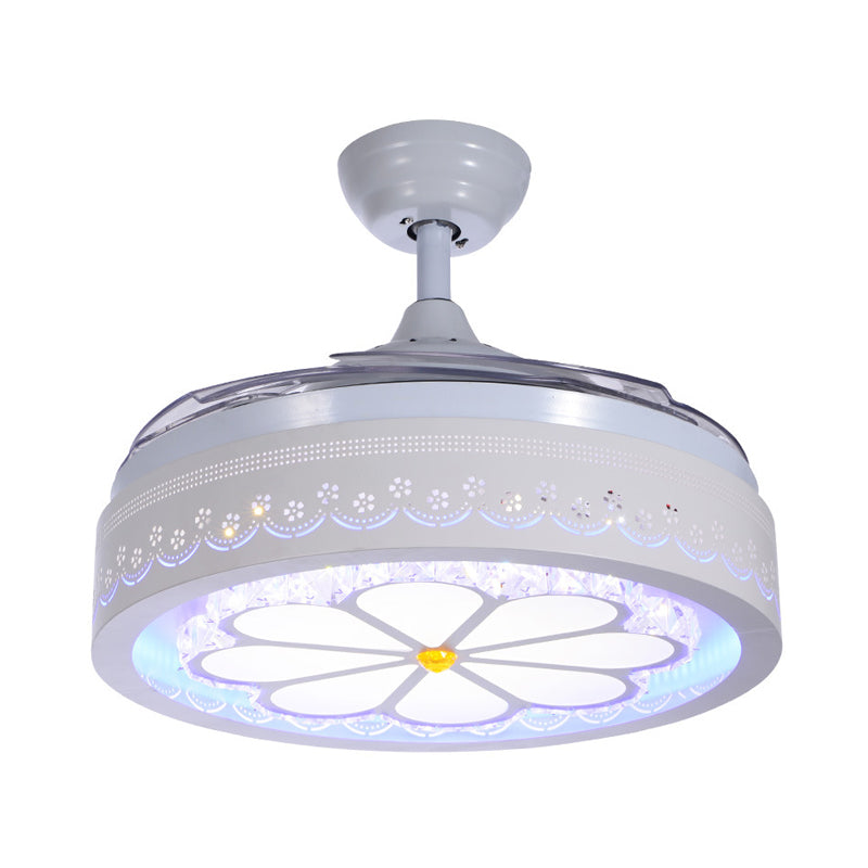 White Etched Petal Fan Light Kit Contemporary Clear Crystal LED Semi Flush Mount with Wall Control/Remote Control/Frequency Converter, 36"/42" W Clearhalo 'Ceiling Fans with Lights' 'Ceiling Fans' 'Modern Ceiling Fans' 'Modern' Lighting' 279303