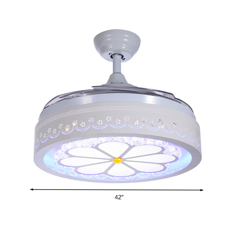White Etched Petal Fan Light Kit Contemporary Clear Crystal LED Semi Flush Mount with Wall Control/Remote Control/Frequency Converter, 36"/42" W Clearhalo 'Ceiling Fans with Lights' 'Ceiling Fans' 'Modern Ceiling Fans' 'Modern' Lighting' 279304