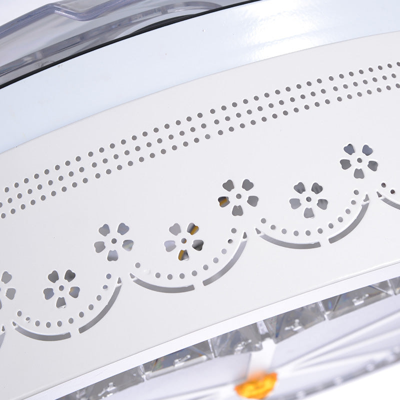 White Etched Petal Fan Light Kit Contemporary Clear Crystal LED Semi Flush Mount with Wall Control/Remote Control/Frequency Converter, 36"/42" W Clearhalo 'Ceiling Fans with Lights' 'Ceiling Fans' 'Modern Ceiling Fans' 'Modern' Lighting' 279305