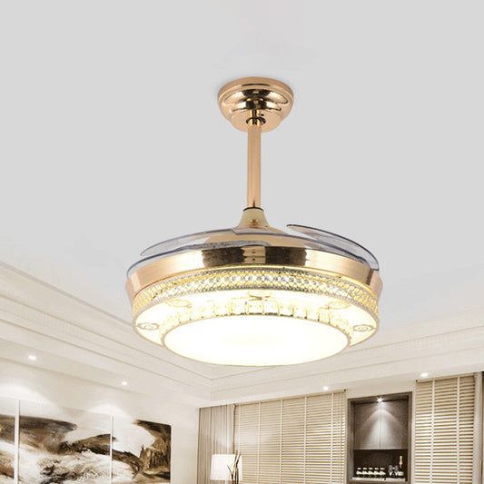 Gold Round LED Ceiling Fan Light Minimal Wall Control/Remote Control/Frequency Convertible Crystal Semi Mount Lamp in White/Color-Changing Light Gold Clearhalo 'Ceiling Fans with Lights' 'Ceiling Fans' 'Modern Ceiling Fans' 'Modern' Lighting' 279306