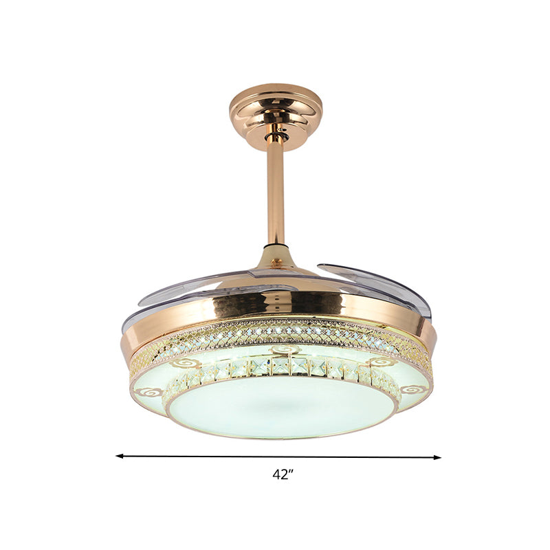 Gold Round LED Ceiling Fan Light Minimal Wall Control/Remote Control/Frequency Convertible Crystal Semi Mount Lamp in White/Color-Changing Light Clearhalo 'Ceiling Fans with Lights' 'Ceiling Fans' 'Modern Ceiling Fans' 'Modern' Lighting' 279311