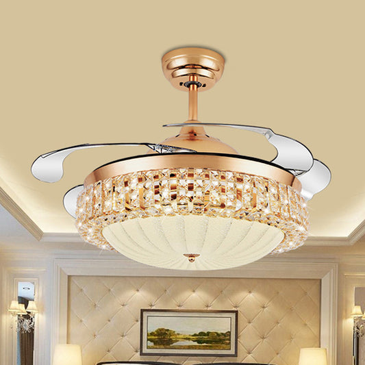 Modern Stylish Dimple Ceiling Fan Light Strip Crystal LED Living Room Hanging Lamp in Gold with Frequency Converter/Remote Control/Wall Control Clearhalo 'Ceiling Fans with Lights' 'Ceiling Fans' 'Modern Ceiling Fans' 'Modern' Lighting' 279314