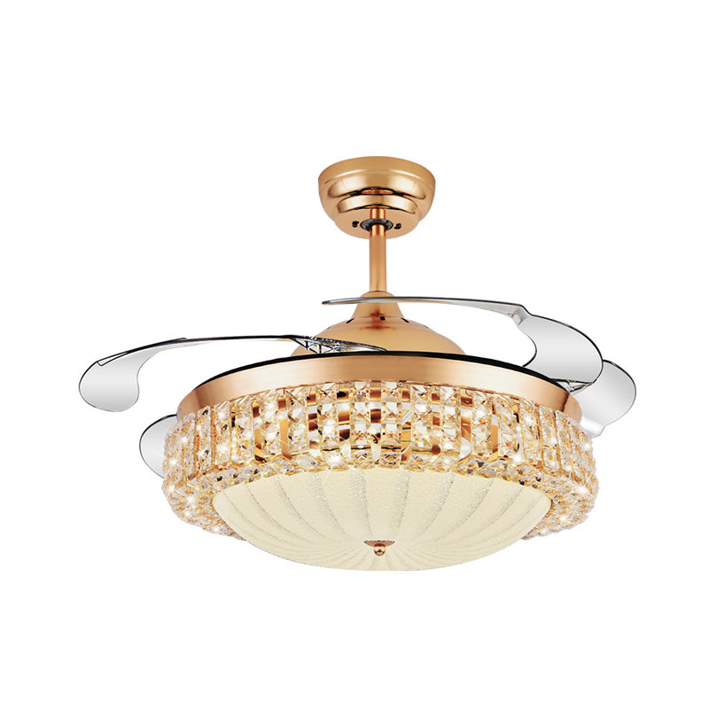 Modern Stylish Dimple Ceiling Fan Light Strip Crystal LED Living Room Hanging Lamp in Gold with Frequency Converter/Remote Control/Wall Control Clearhalo 'Ceiling Fans with Lights' 'Ceiling Fans' 'Modern Ceiling Fans' 'Modern' Lighting' 279316