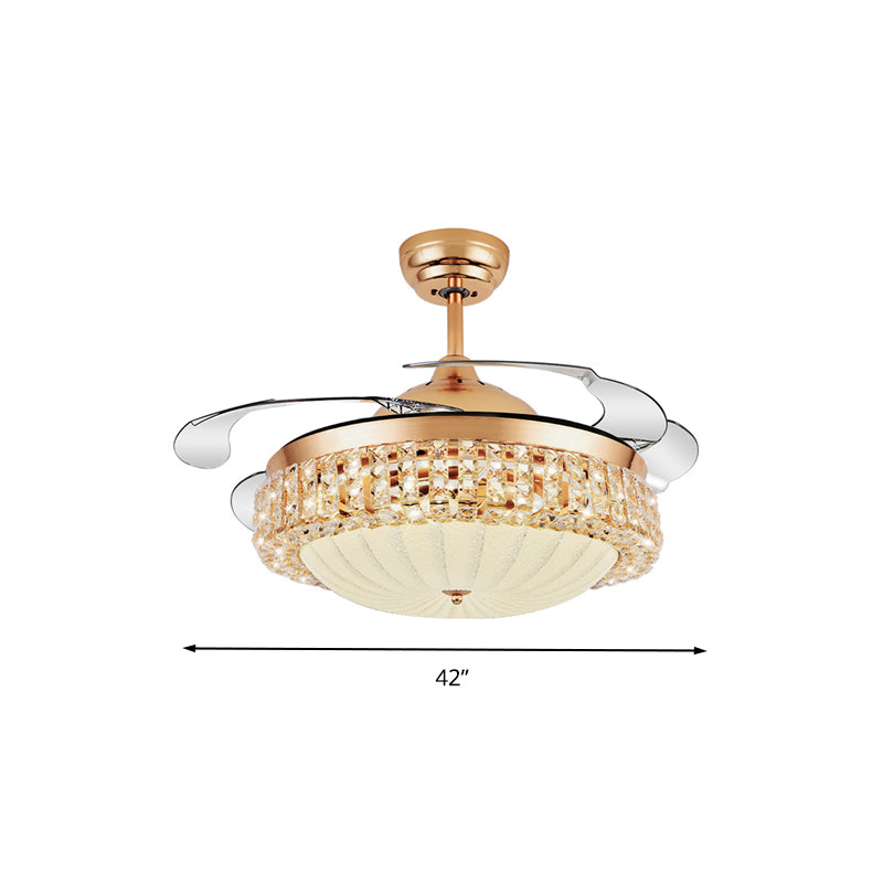 Modern Stylish Dimple Ceiling Fan Light Strip Crystal LED Living Room Hanging Lamp in Gold with Frequency Converter/Remote Control/Wall Control Clearhalo 'Ceiling Fans with Lights' 'Ceiling Fans' 'Modern Ceiling Fans' 'Modern' Lighting' 279317