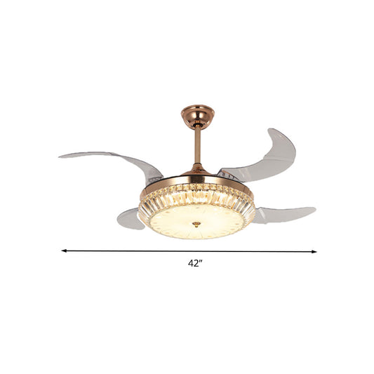 Frequency Convertible/Remote Control/Wall Control Drum Fan Light Modern Beveled Cut Crystal LED Semi Mount Lamp in Rose Gold Clearhalo 'Ceiling Fans with Lights' 'Ceiling Fans' 'Modern Ceiling Fans' 'Modern' Lighting' 279324