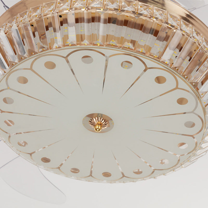 Frequency Convertible/Remote Control/Wall Control Drum Fan Light Modern Beveled Cut Crystal LED Semi Mount Lamp in Rose Gold Clearhalo 'Ceiling Fans with Lights' 'Ceiling Fans' 'Modern Ceiling Fans' 'Modern' Lighting' 279325