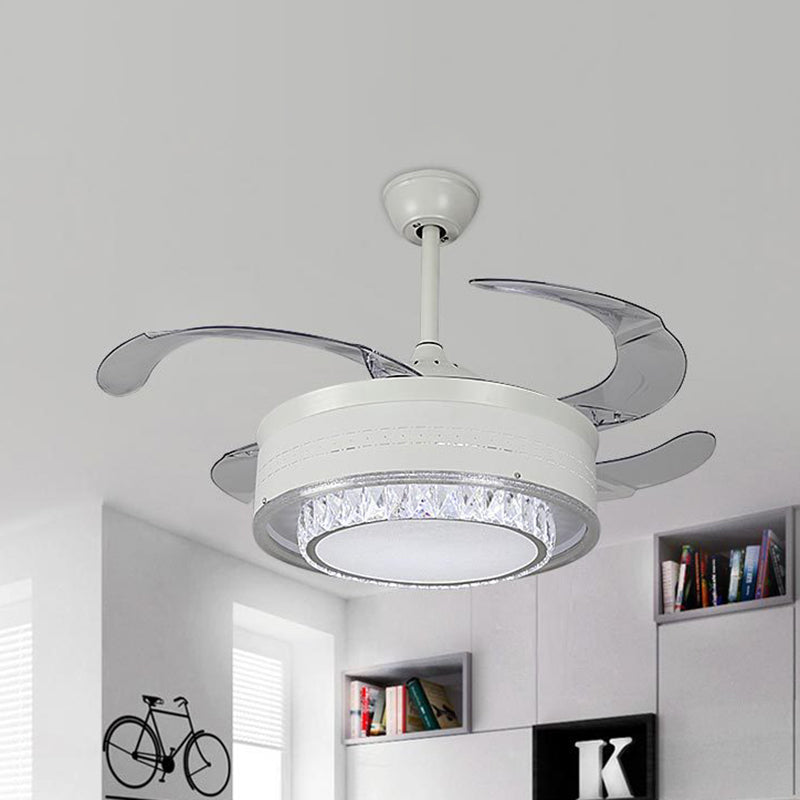 Smart Crystal Ring Ceiling Fan Minimalist White Semi Mount LED Light Fixture with Remote Control/Wall Control/Frequency Conversion White Clearhalo 'Ceiling Fans with Lights' 'Ceiling Fans' 'Modern Ceiling Fans' 'Modern' Lighting' 279333