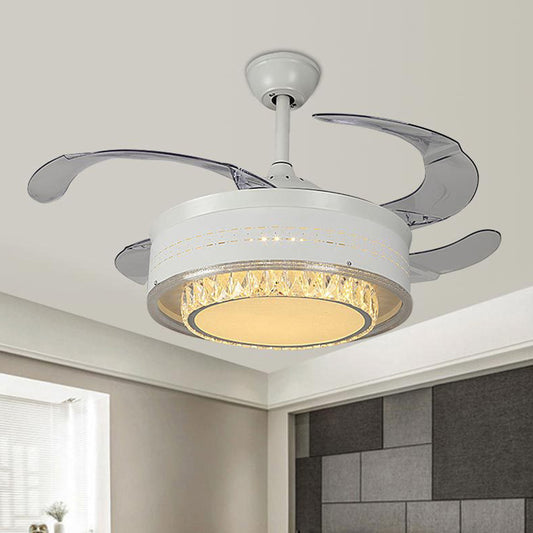 Smart Crystal Ring Ceiling Fan Minimalist White Semi Mount LED Light Fixture with Remote Control/Wall Control/Frequency Conversion Clearhalo 'Ceiling Fans with Lights' 'Ceiling Fans' 'Modern Ceiling Fans' 'Modern' Lighting' 279334